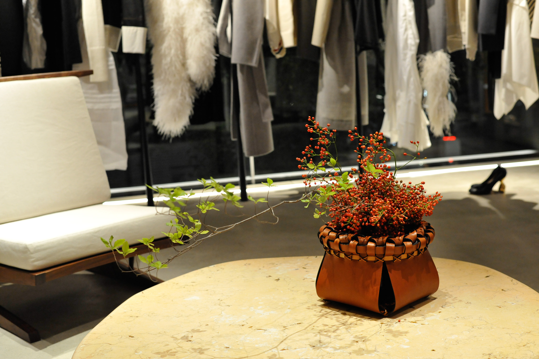 Contemporary floral arrangement in retail space