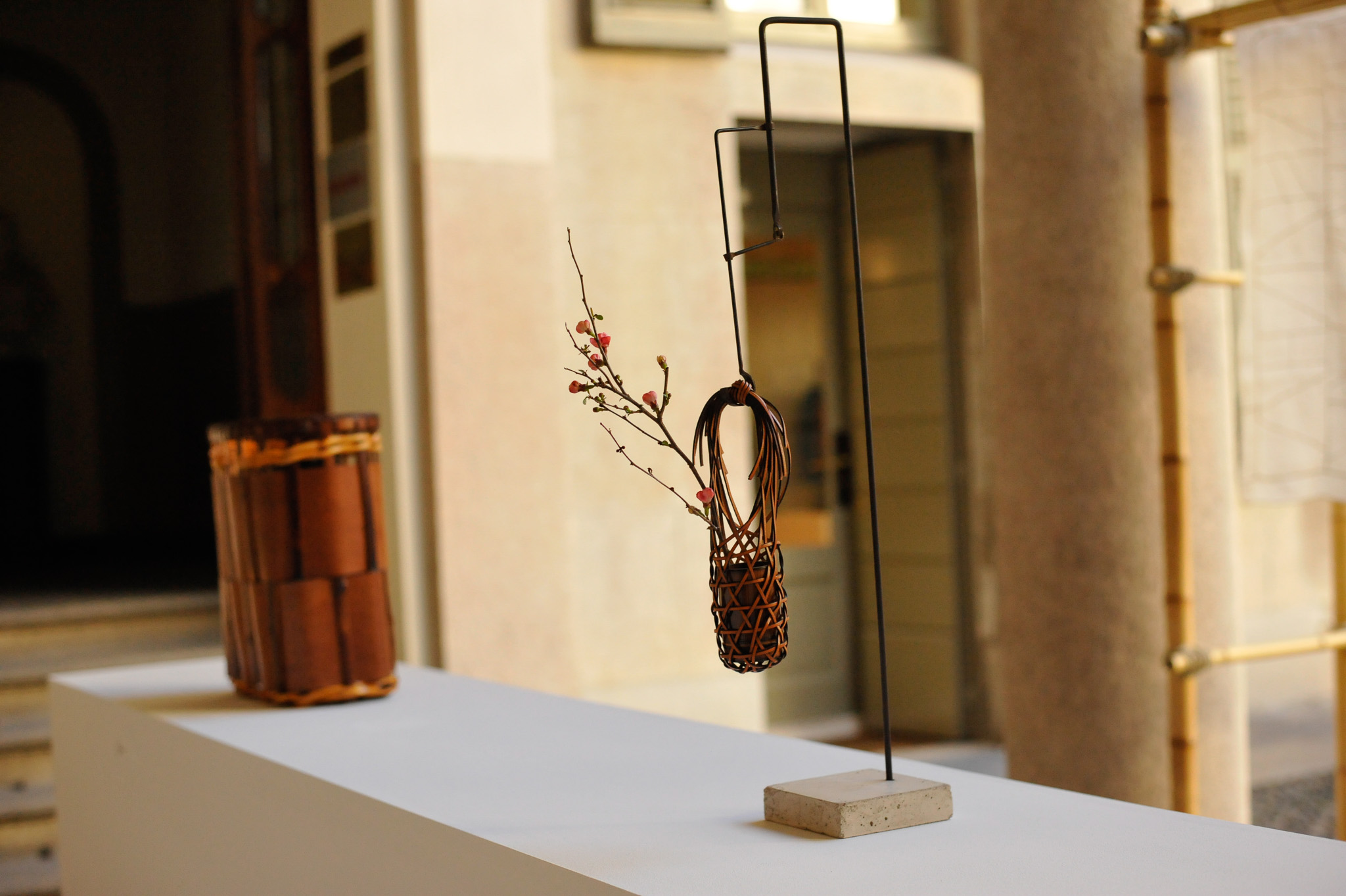 Ikebana display in exhibition setting